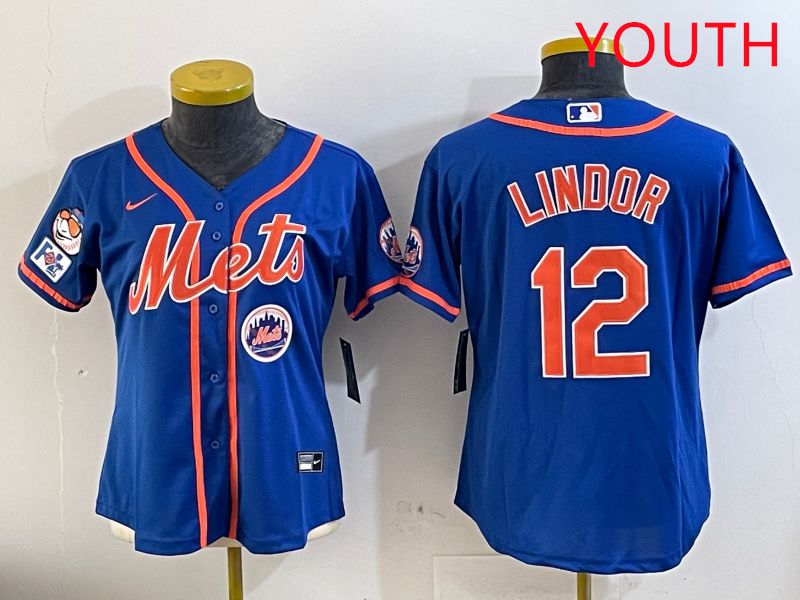 Youth New York Mets #12 Lindor Blue Game Fashion 2025 Nike MLB Jersey style 5->youth mlb jersey->Youth Jersey